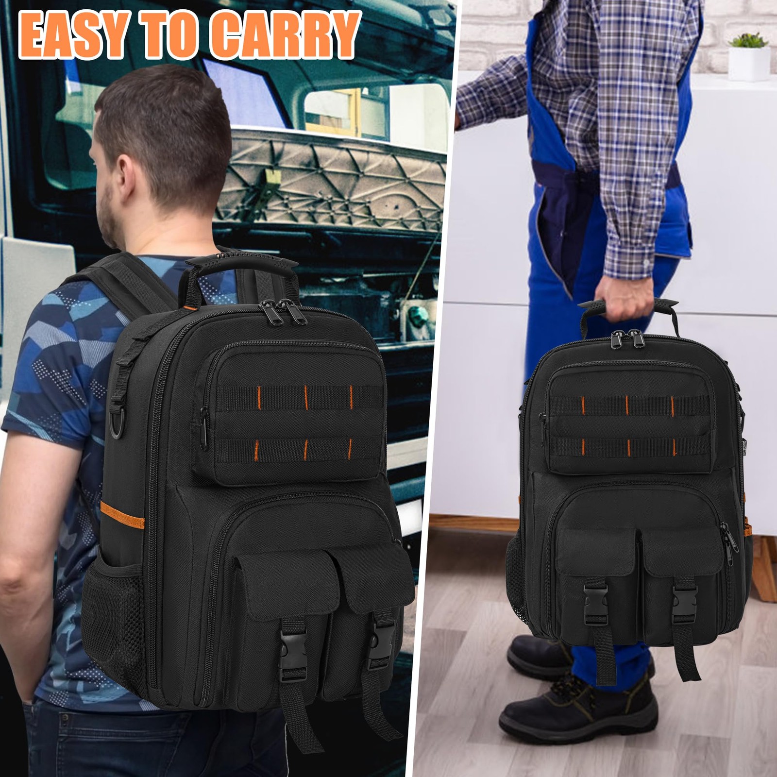 Tool Backpack, Heavy Duty Tool Bag with Padded Shoulder and Removable Tool Or…