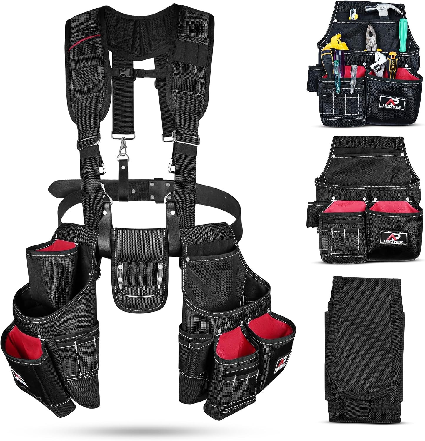 AP Duty Tool Belt with Suspenders Adjustable Carpenter Tool Pouch 600D Polyester