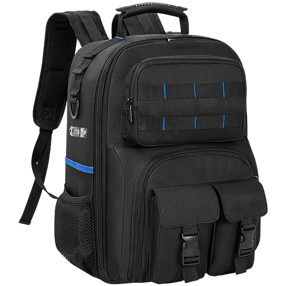 Tool Backpack with Movable Base Plate 30x16x40cm Black Fabric Construction