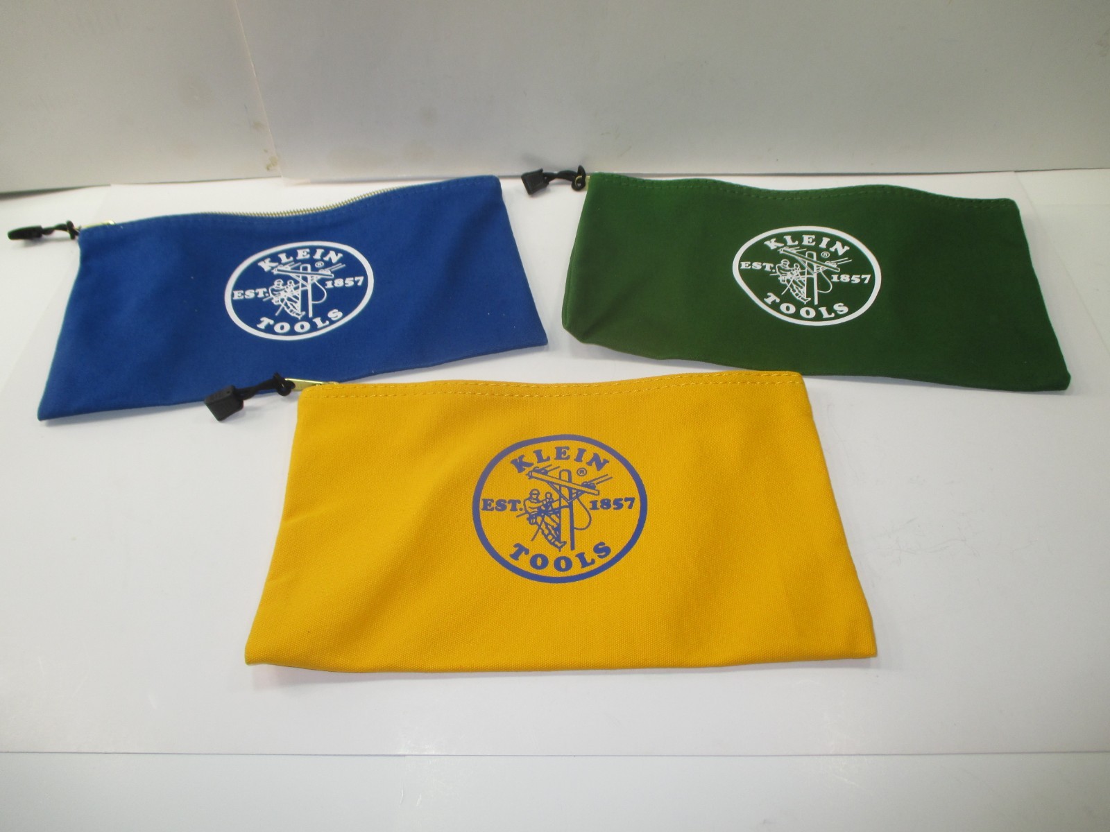 LOT OF 3 KLEIN TOOLS 5140 ZIPPER BAGS~BLUE, GREEN, YELLOW~NEW WITHOUT PACKAGING