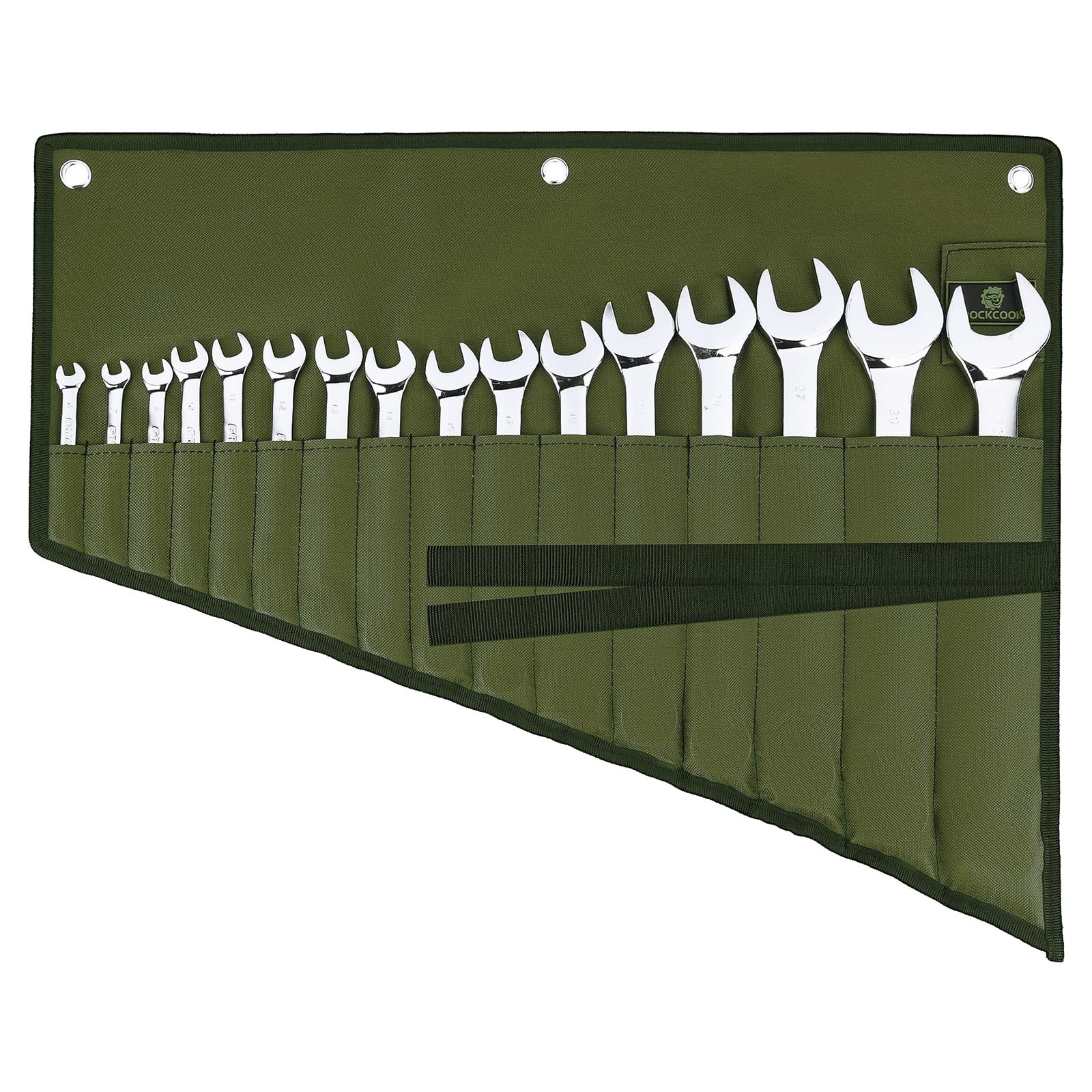Wrench Roll Organizer 16 Pockets Waterproof Oxford Tool Bag Green Hang Up