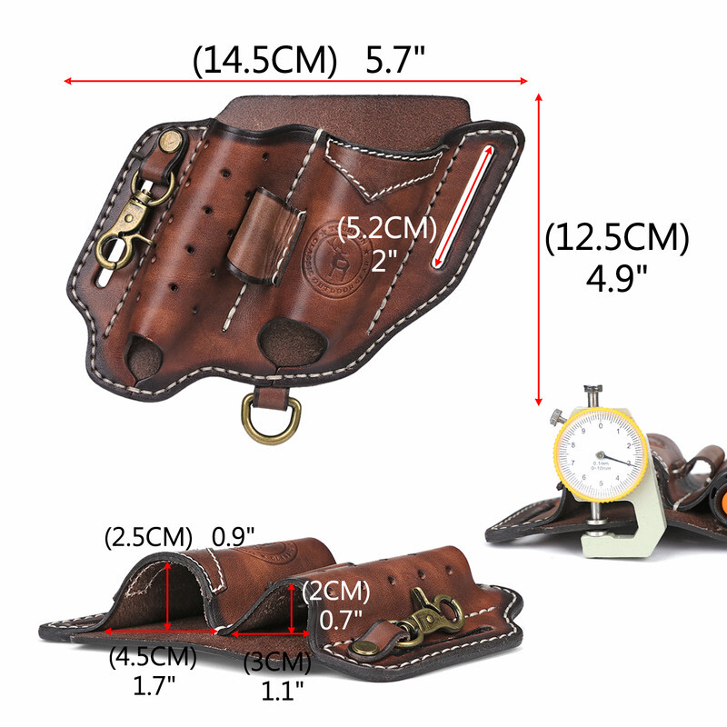 Leather Camping EDC Multitool Pouch Flashlight Holder Knife Belt Holster-TOURBON