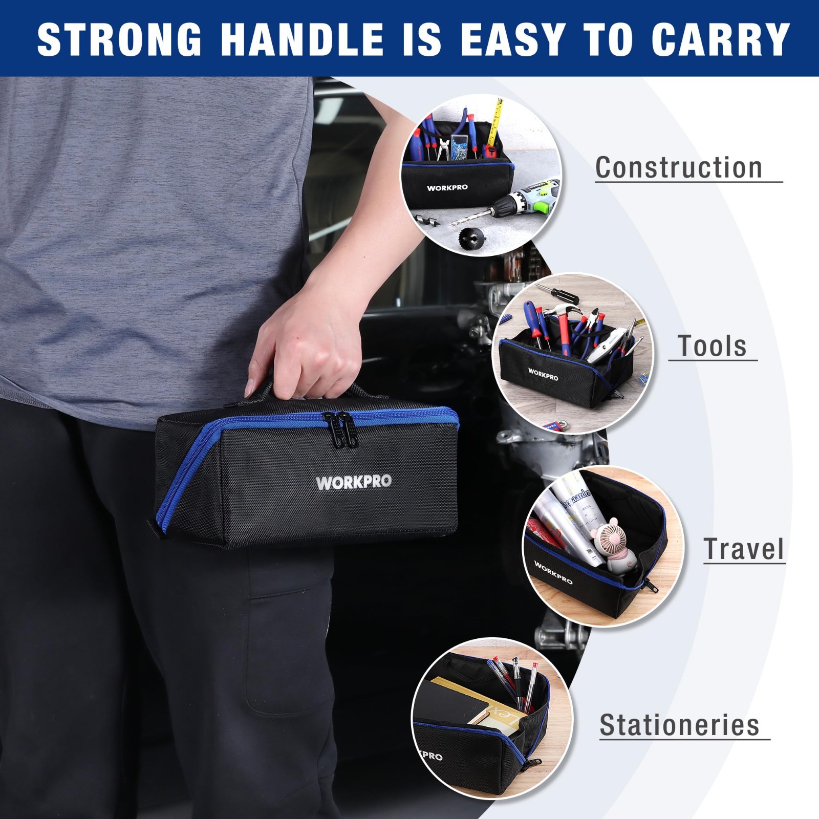 10″ Tool Bags 3 Pack – Zipper Pouch, Wide Mouth Design, 1680D Fabric, Durable St