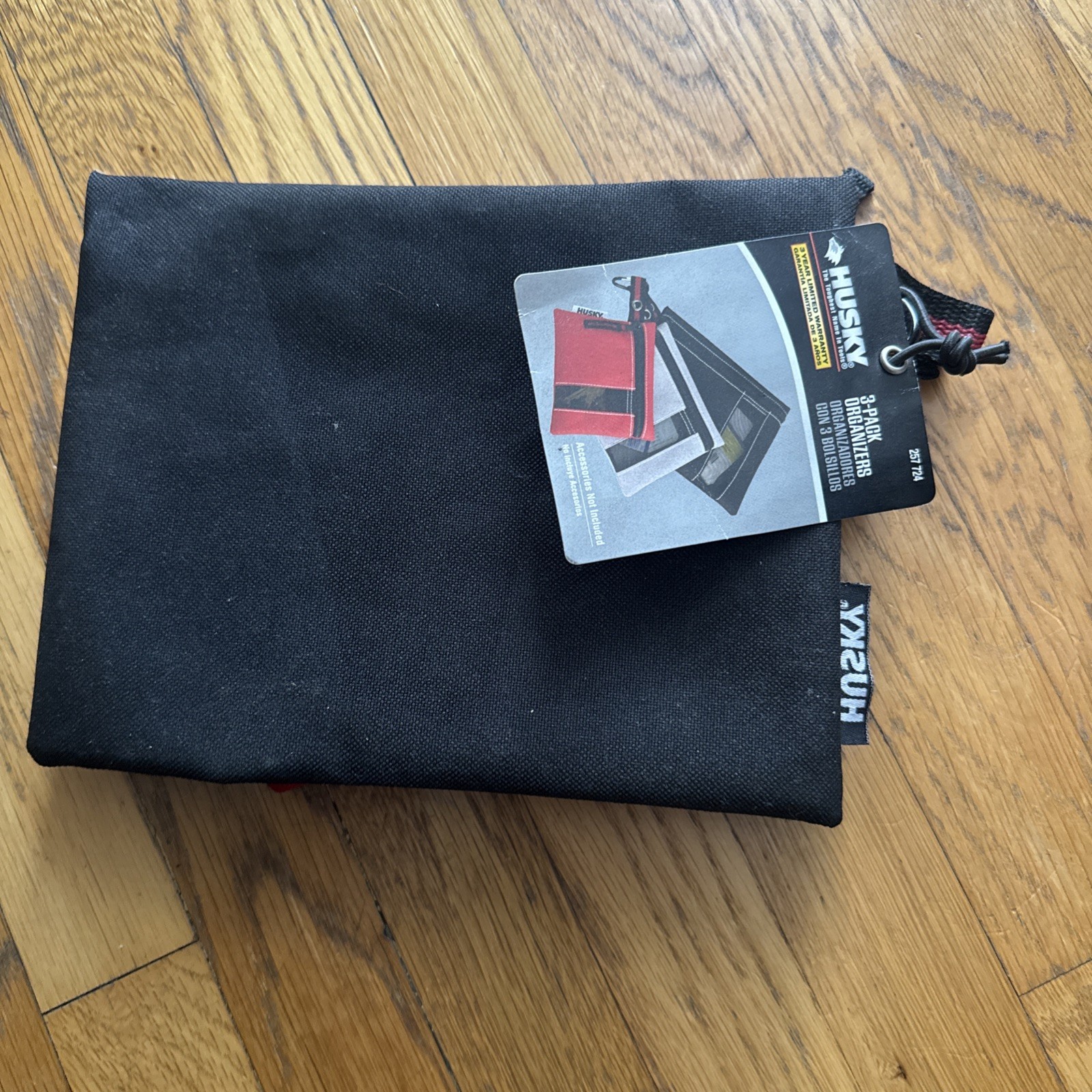 HUSKY Storage Pouch bag set of 3 See-thru Mesh Flap Heavy Zipper Black Grey Red