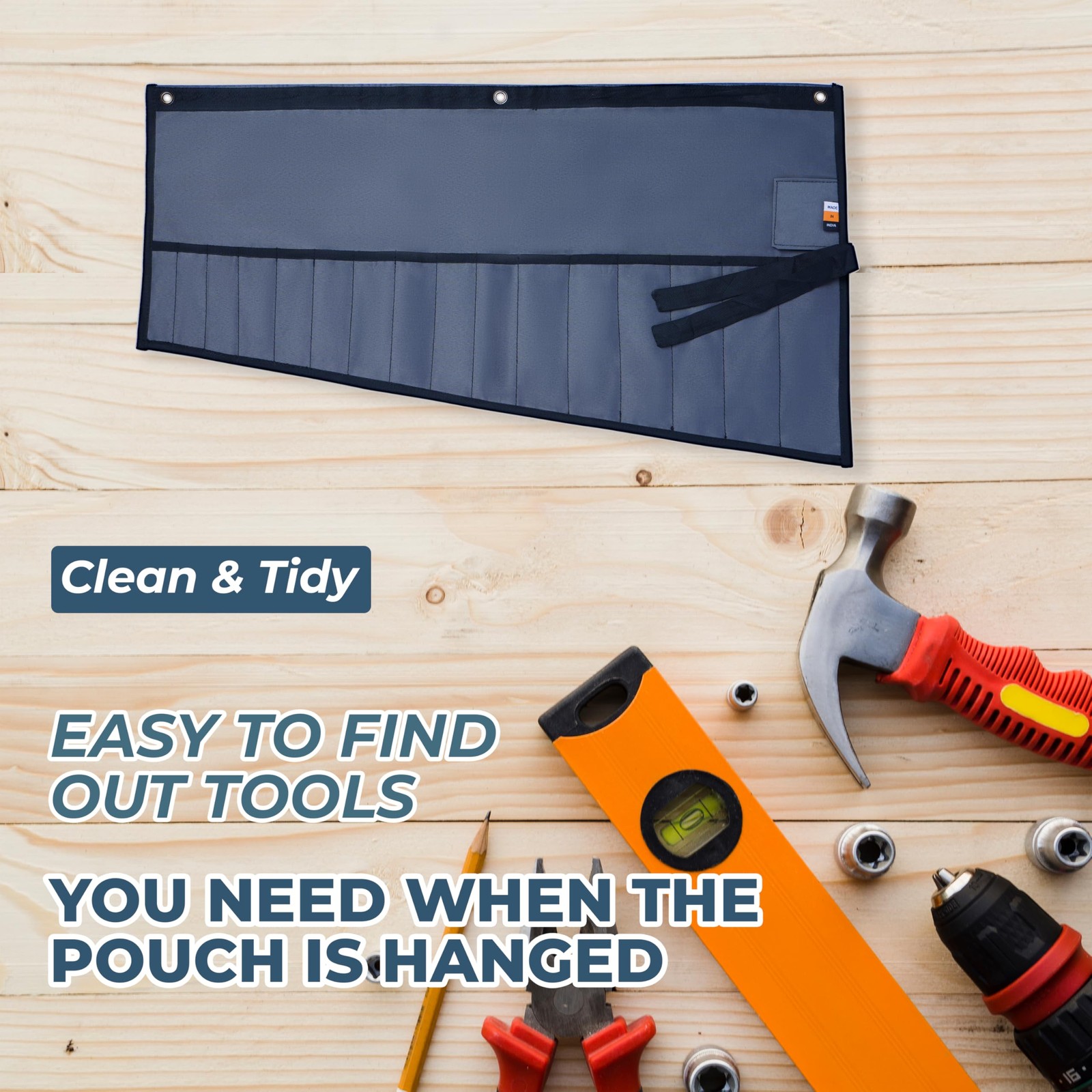 16 Pockets Wrench Roll Up Pouch, Ratchet & Standard (MM/SAE) Wrench Set Organ…