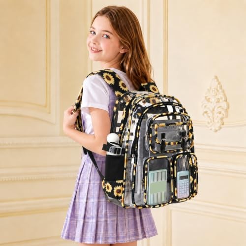 Clear Backpack for Girls – 3Pcs Heavy Duty Transparent Backpack Black Daisies