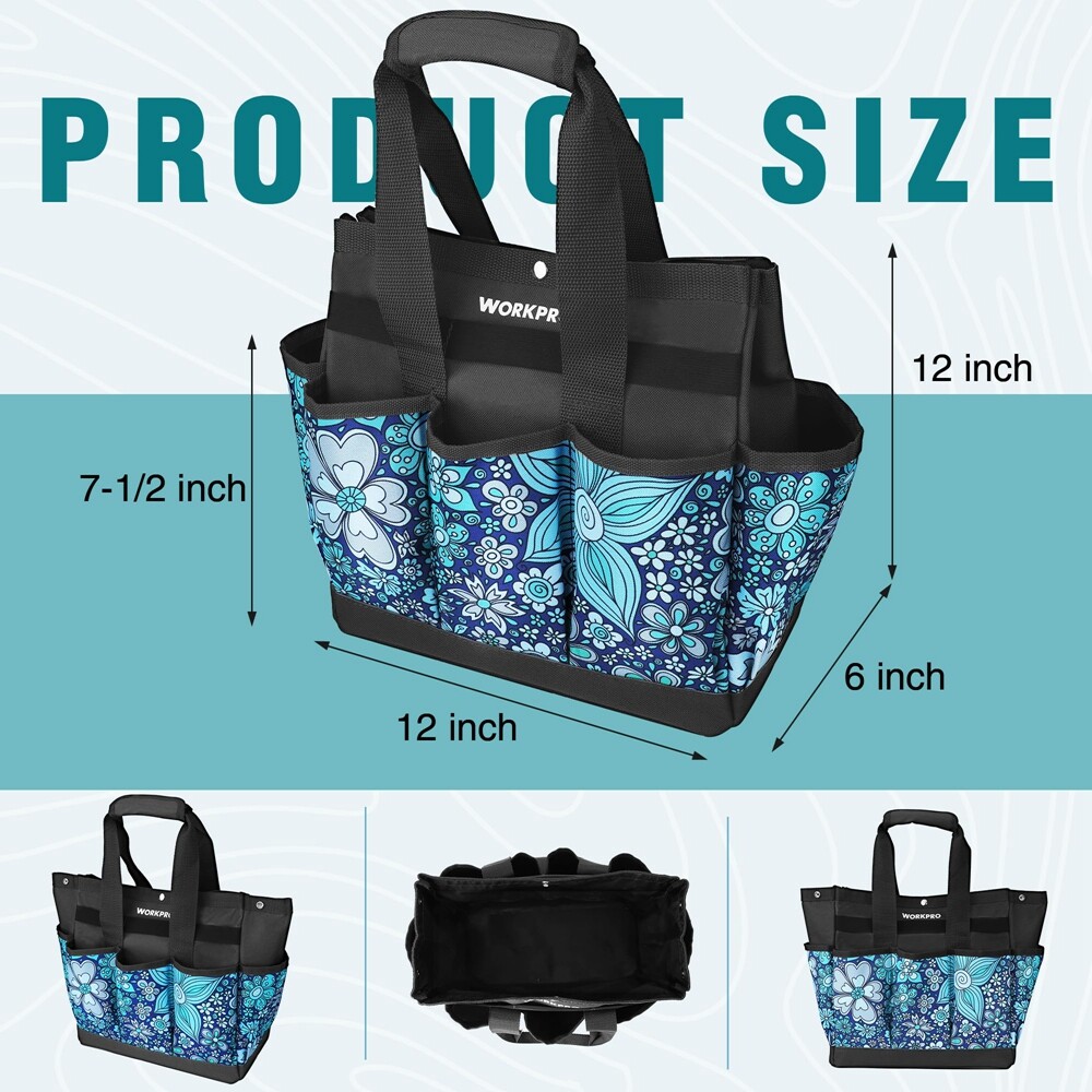 WORKPRO Garden Tool Bag Garden Tote Bag w/9 Pockets Heavy Duty Oxford Garden Bag