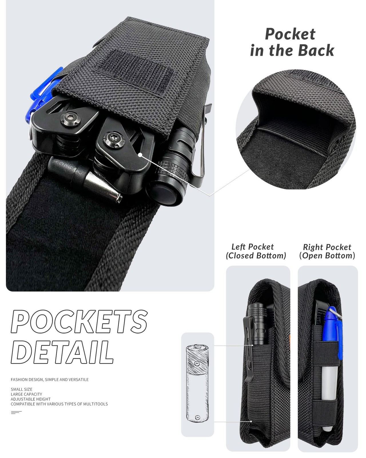 Multitool Sheath-EDC Pouch,Multi Tool Holster for Belt,Small Tactical Black