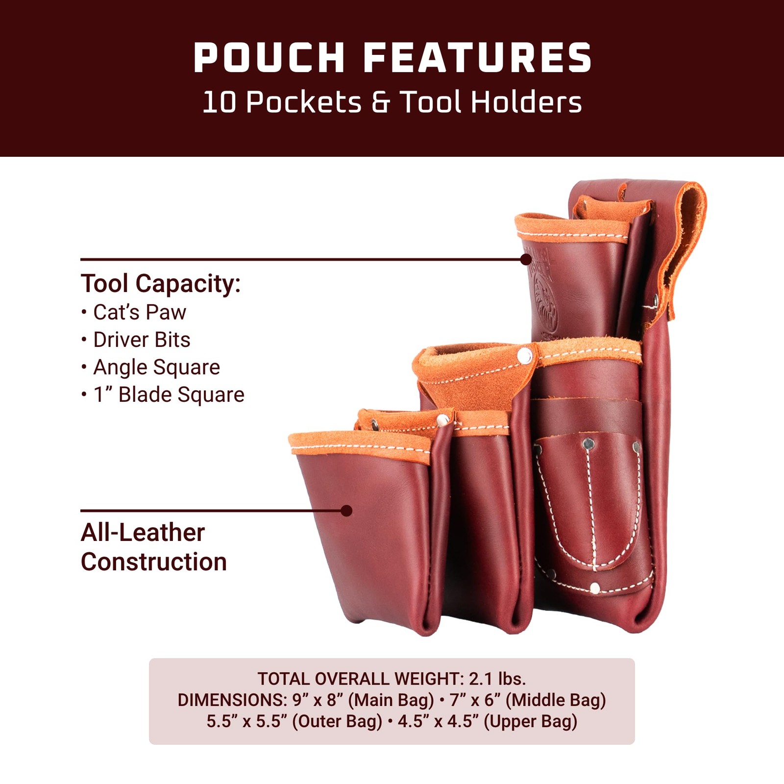 4 Pouch Pro Fastener Bag – Left Hand – 10 Pockets & Tool Holders – Made in USA