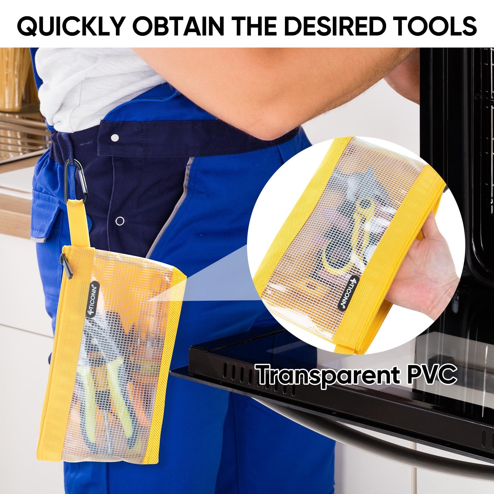 Tool Pouch, 1680D Oxford Small Tool Bag, Tool Pouches with Zipper, Clear Util…