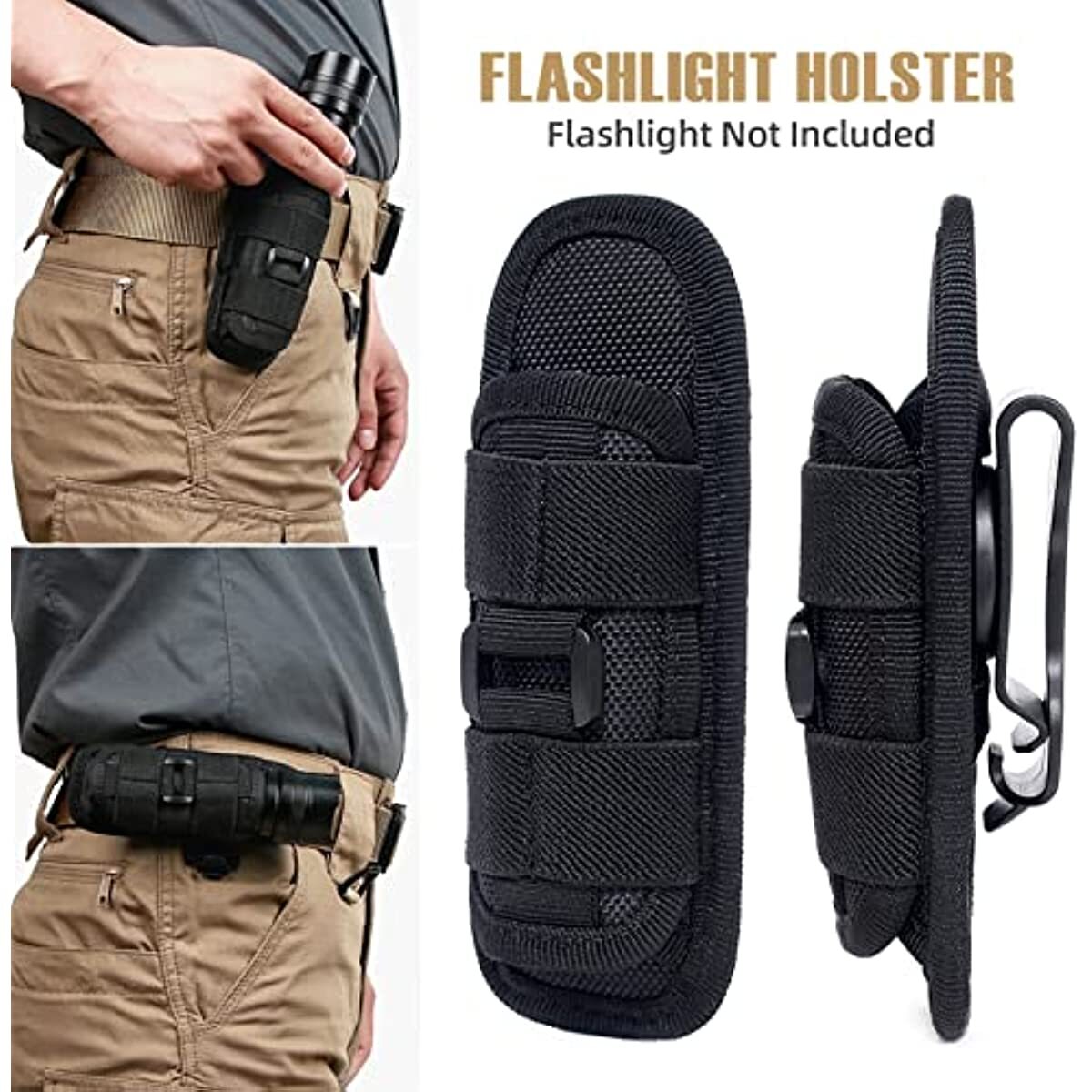 360° Rotatable Flashlight Bag Holster Tactical Molle Torch Case Belt Torch Cover