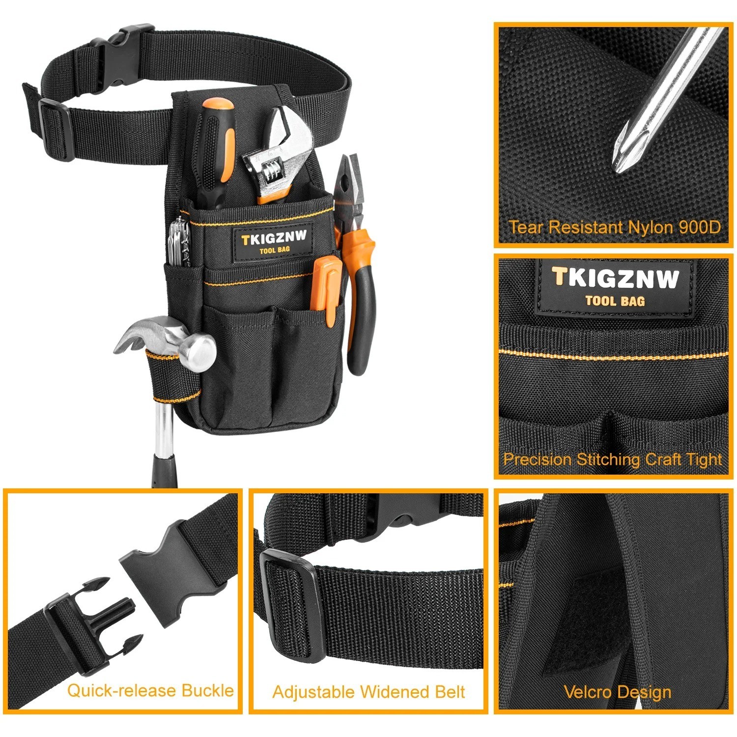 15 Pocket Tool Pouch Heavy Duty Utility Belt Electrician Work Bag Holder