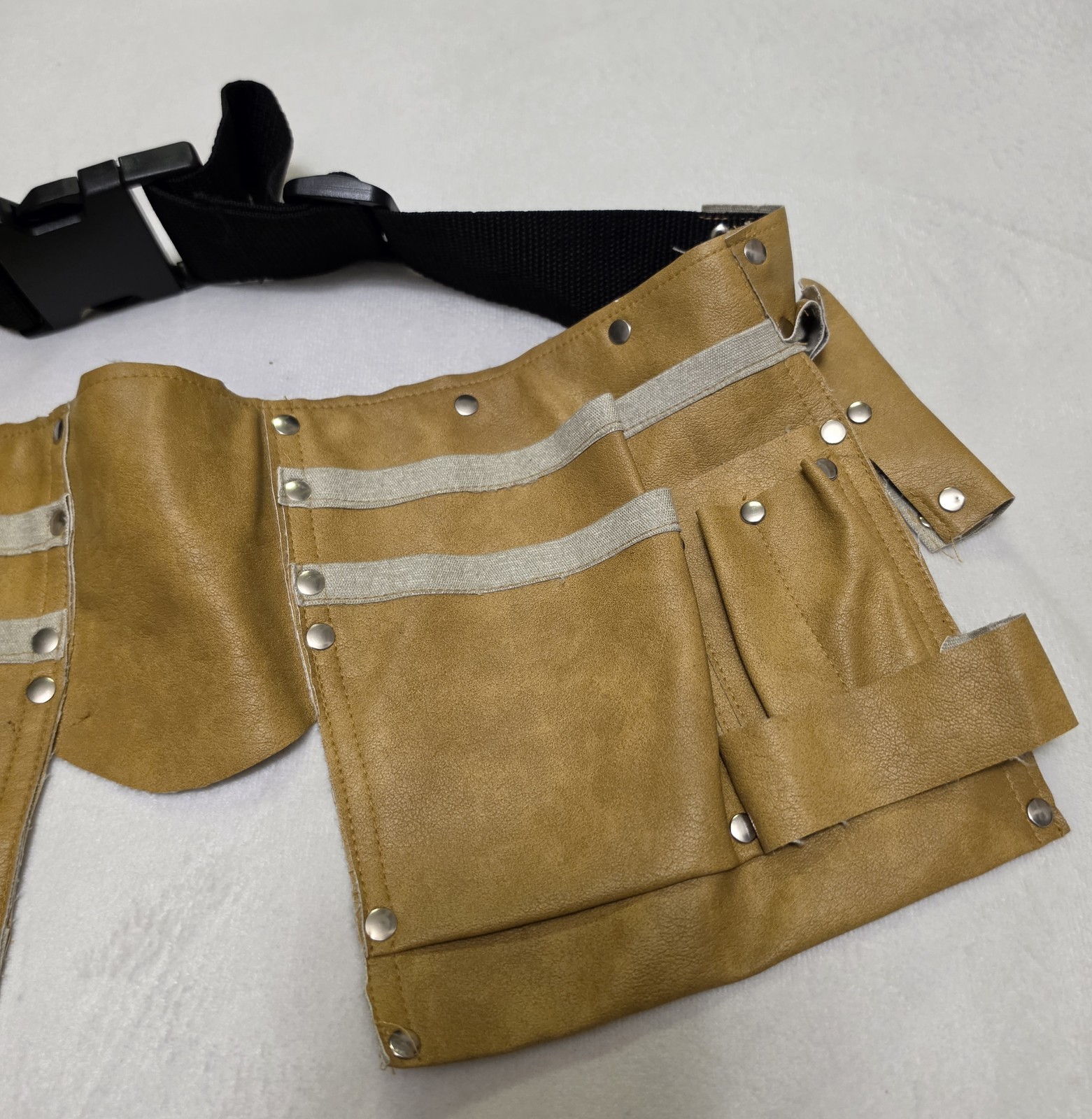 Brown Leather Tool Belt w/ Pouches, Black Adjustable Belt, Quick Release Buckle