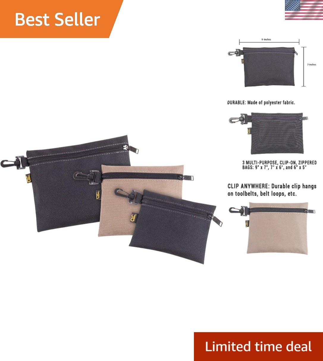 Durable Multi-Purpose Clip-on Zipper Bags – Organize Tools & Parts Efficiently