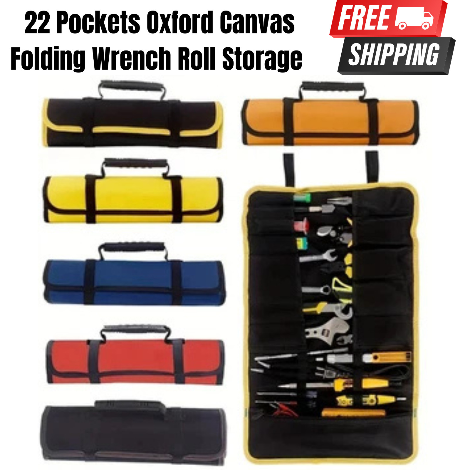 22 Pockets Wrench Roll up Pouch Wrench Organizer Bag w/ Handle Holder Oxford US