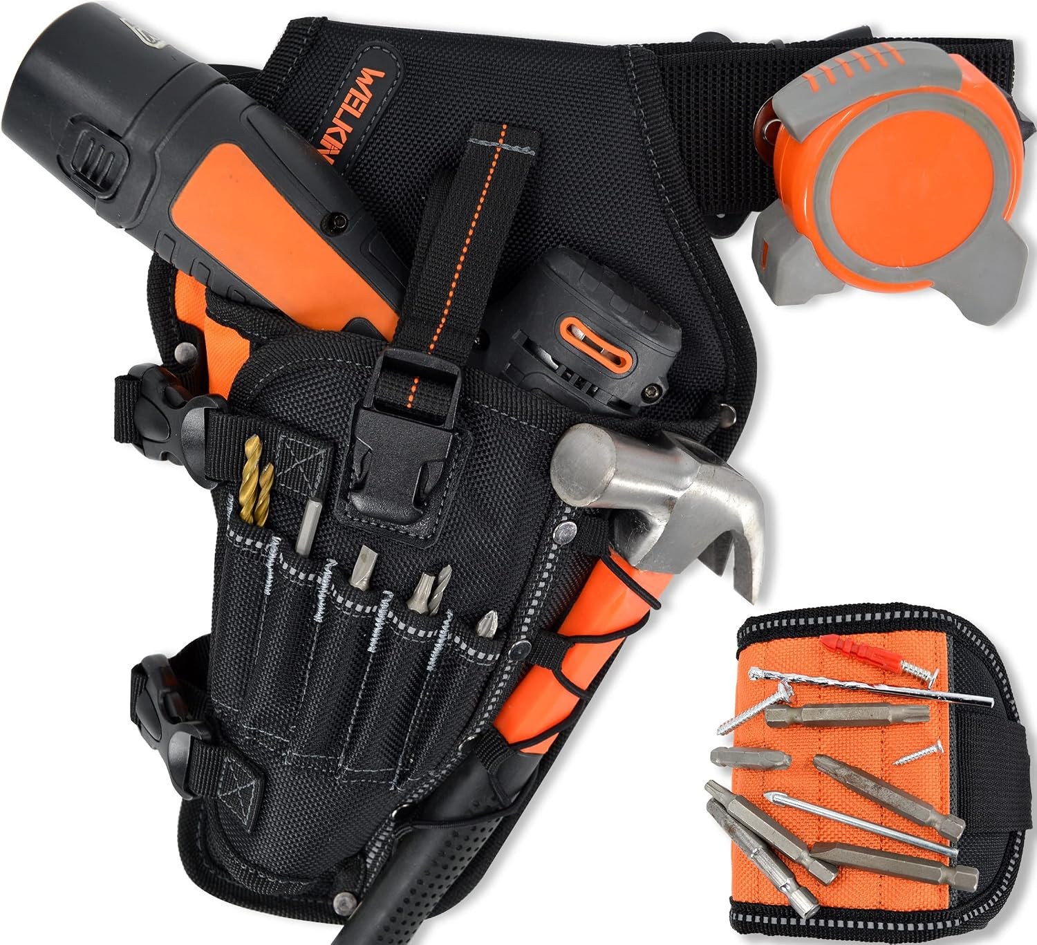3-In1 Drill Holster Set w/Strong Magnetic wristband & Solid 2 inch belts for men