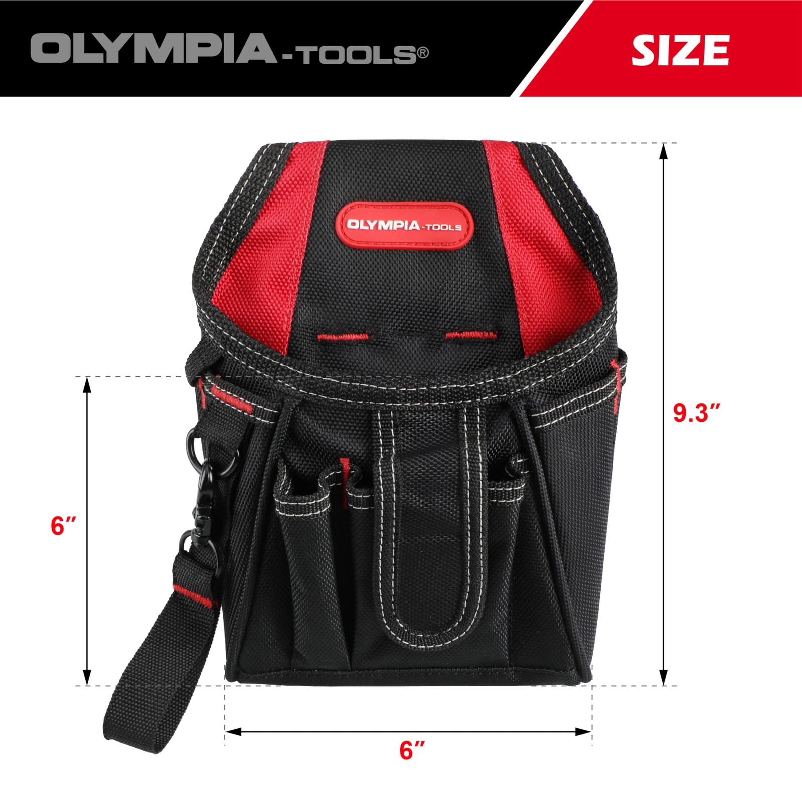 7 Pocket Tool Pouch with Belt Clip Black & Red