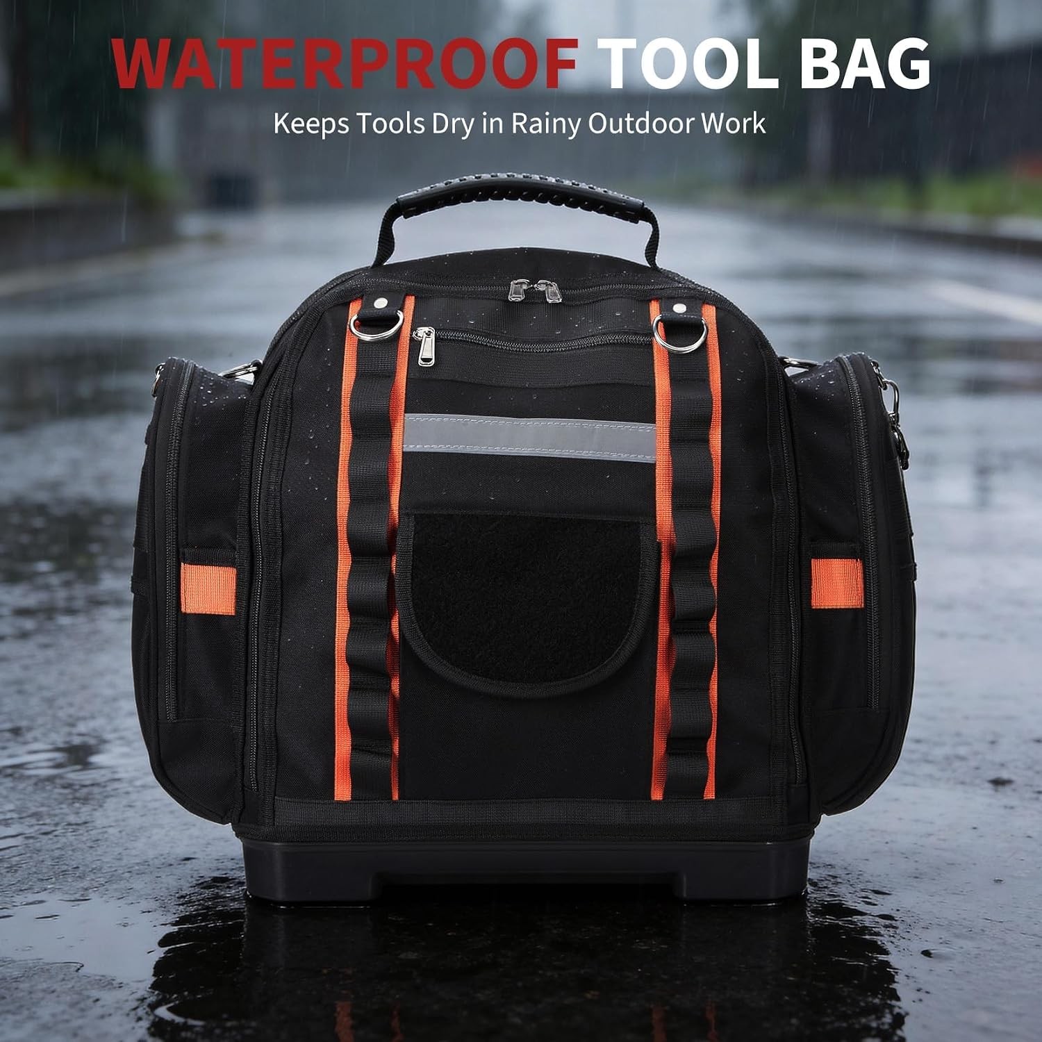 Tool Organizer Tote 2 Tier 40cm Polyester Removable Cases Hard Bottom Black Bag