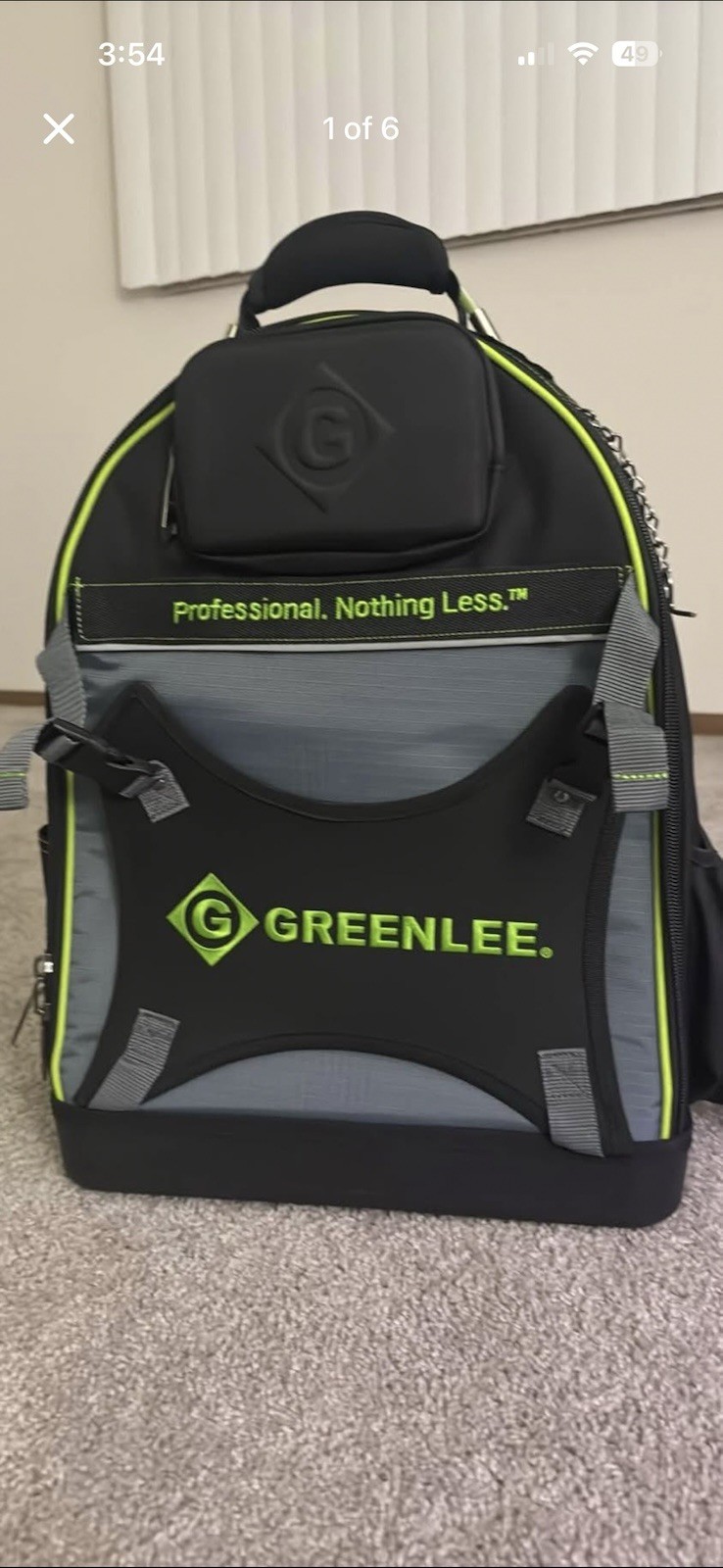 Greenlee Tool Backpack Black/Green Multiple Pockets Adjustable Straps Handle