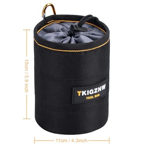 Black Cylindrical Storage Tool Pouch Bag with Carabiner Hook – Heavy Duty