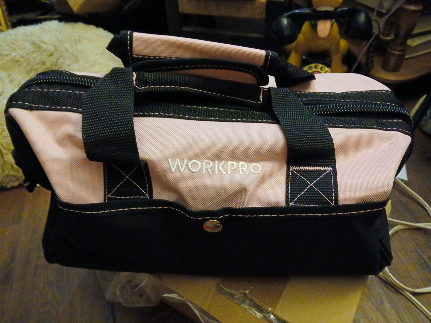 WORKPRO 13-Inch Tool Bag Pink Soft Cloth Tool Storage Bags with Inside Pockets