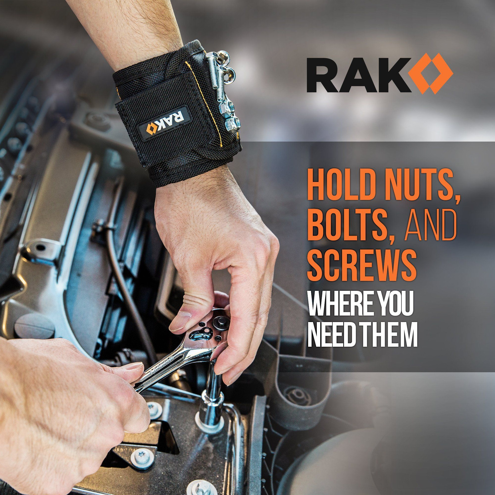 RAK Magnetic Wristband for Tools – Premium Tool 1680 Ballistic Nylon, Black