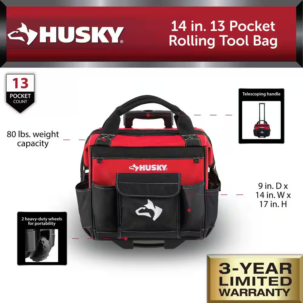 14 In. 13 Pocket Rolling Tool Bag