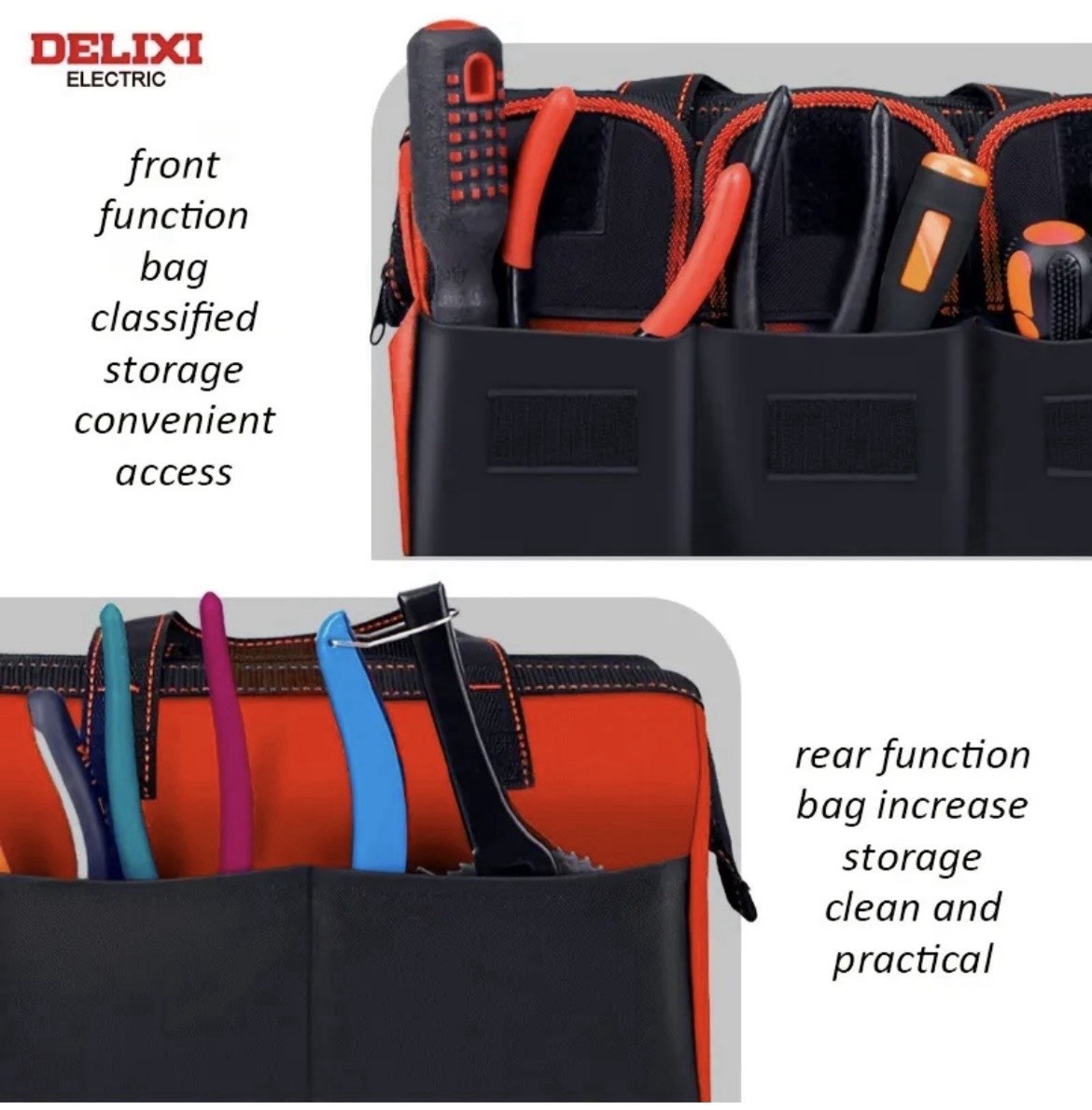 Delixi 1680D Thickened Oxford Cloth Tool Bag, 16.5”, Multi-pocket Large Capacity
