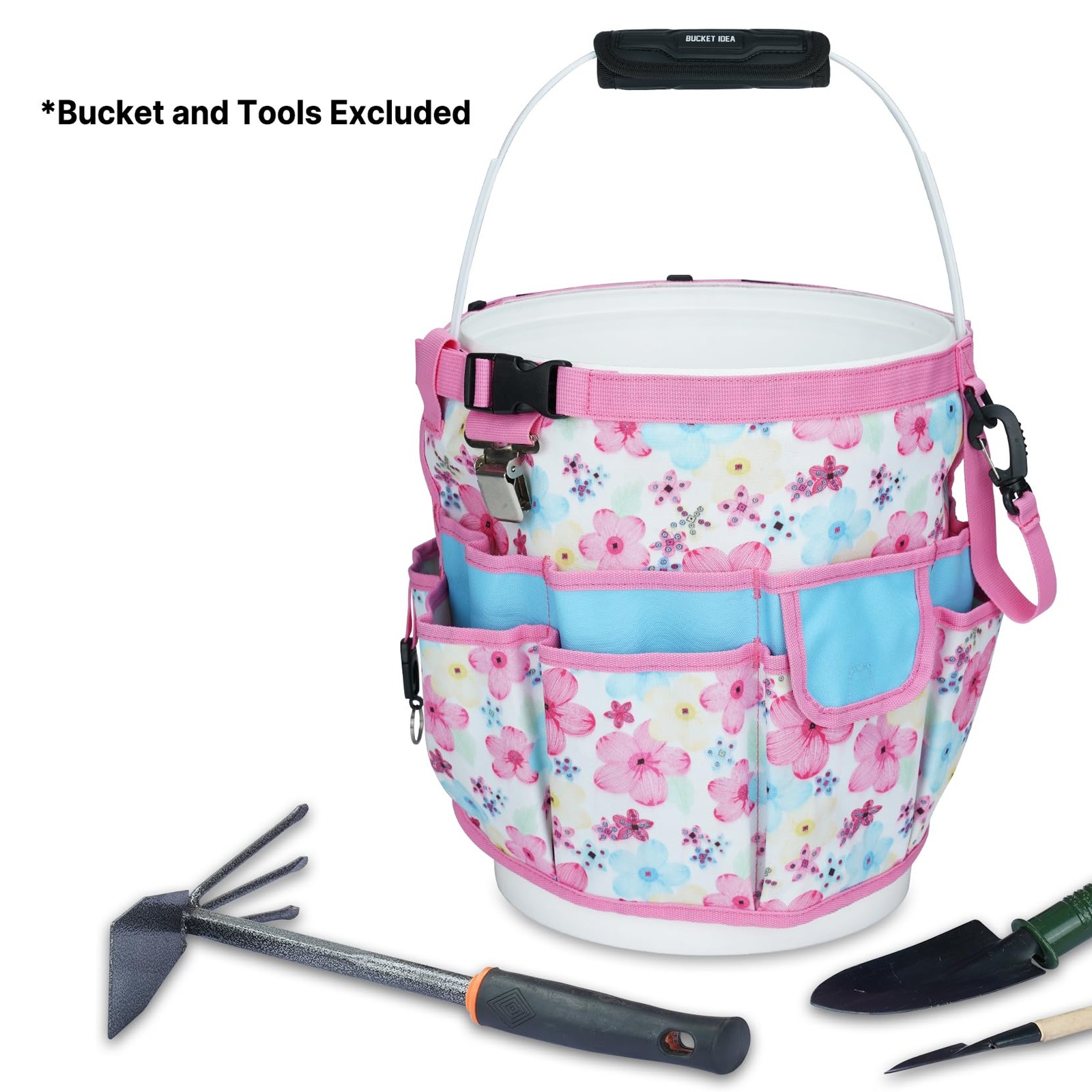 MELOTOUGH Bucket Caddy Organizer Tool for Garden Tools Fit 3.5 to 5 Gallon Pink