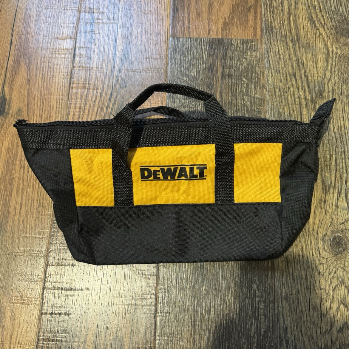 DEWALT Full Zip Fabric Tool Bag Tote With Handle, Black/Yellow