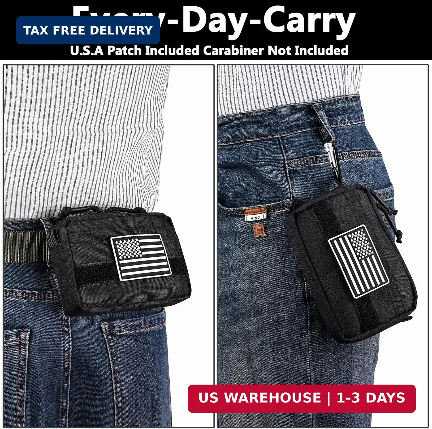 Small Belt Bag for Men Water Resistant EDC Pocket Organizer USA Flag Hiking Work