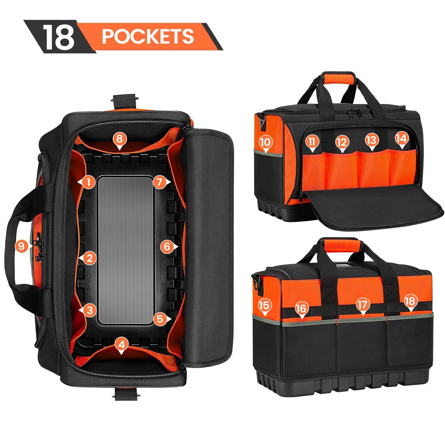 Tuffworx Heavy Duty Tool Bag Large Tool Bags 20Inch 18 Pockets 19.6X 12.9X 11.8