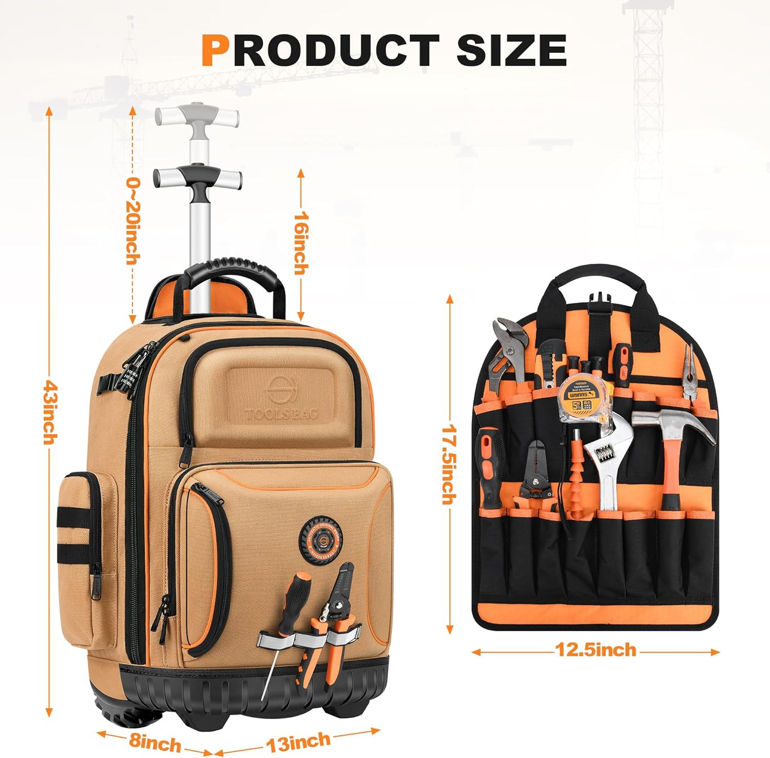 Wheeled Tool Backpack for Electricians – 75 Pockets, Durable Brown Design