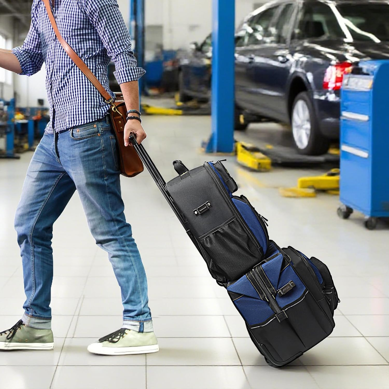 21″ Rolling Tool Bag with Wheels & 18″ Tool Backpack Set | Adjustable Telescopin
