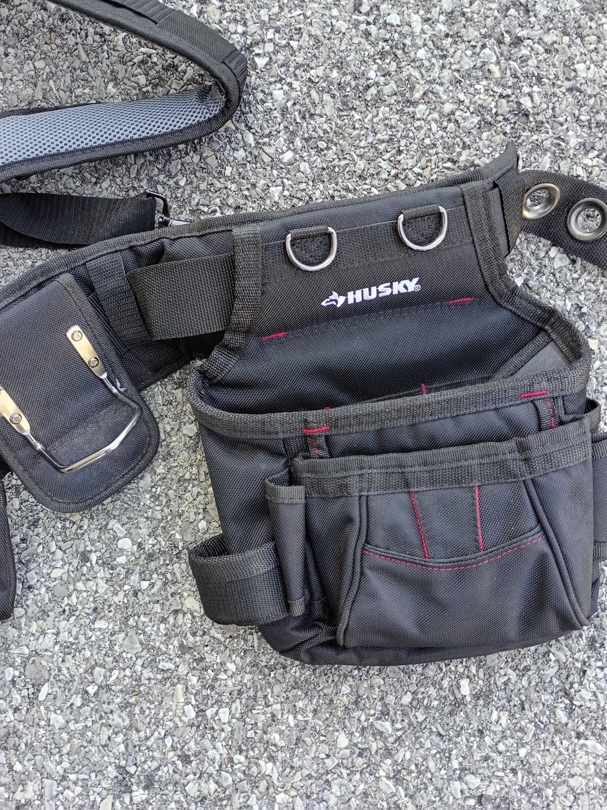 Husky Adjustable Polyester Tool Belt w/ Suspenders, Black/Red