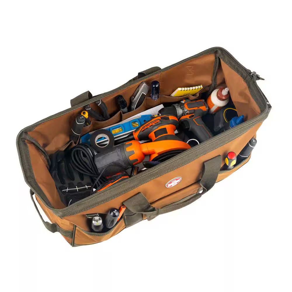Gatemouth 24 In. Tool Bag in Brown and Green with 36 Pockets