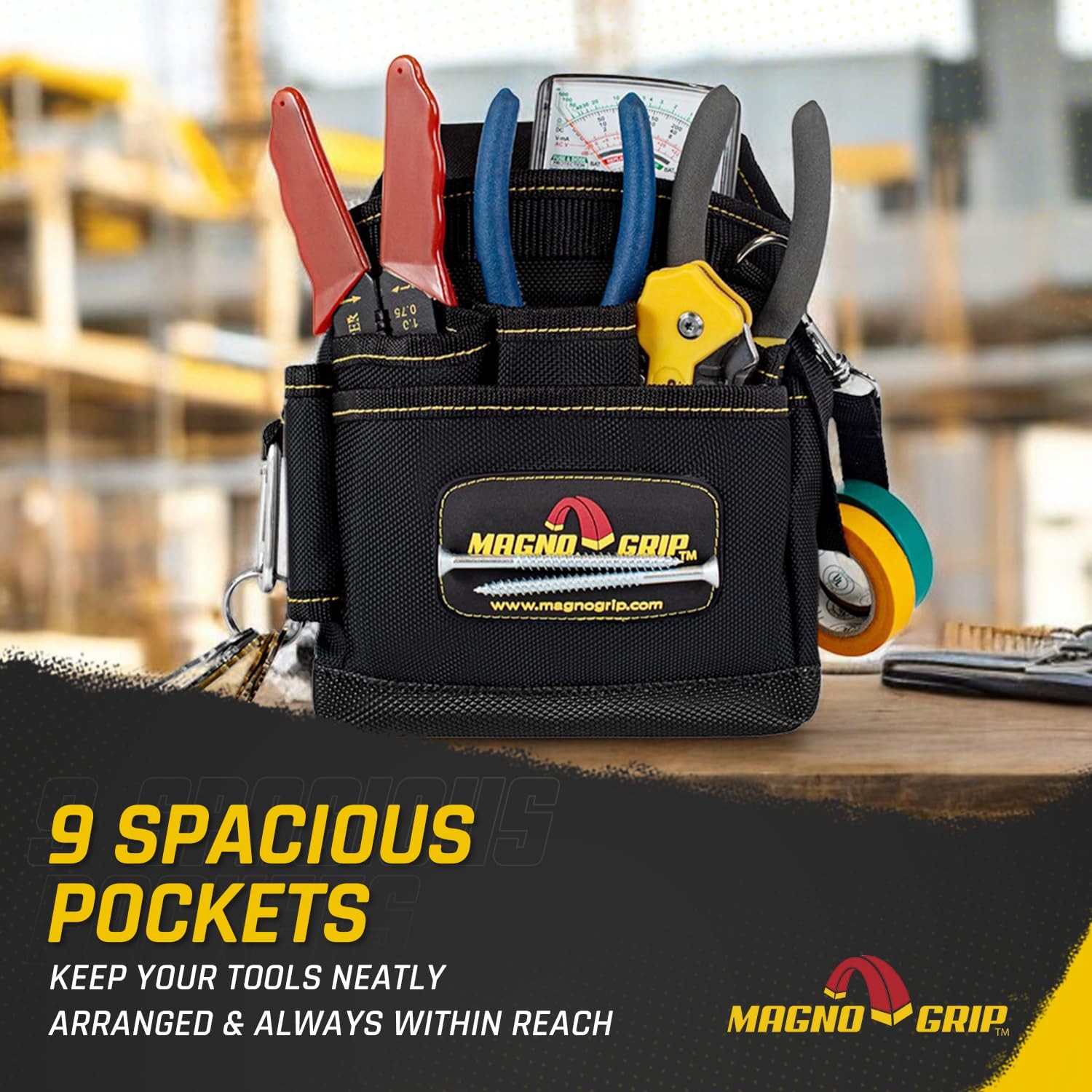 9-Pocket Magnetic Tool Pouch – Heavy-Duty 1680D Ballistic Polyester, Durable …