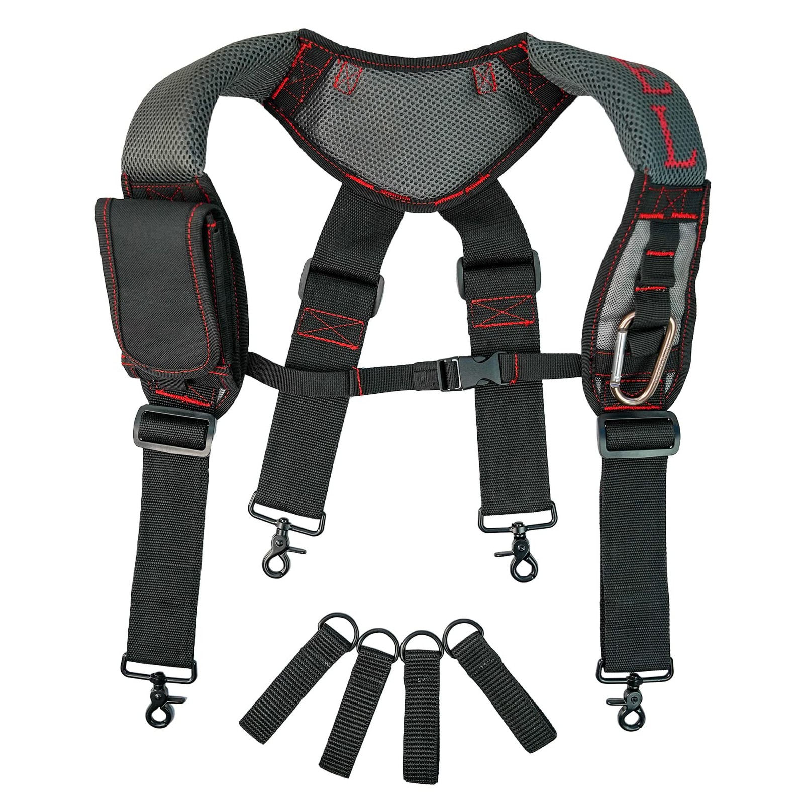 MELOTOUGH Gel Padded Tool Belt Suspenders Work one size fits ,most, Red