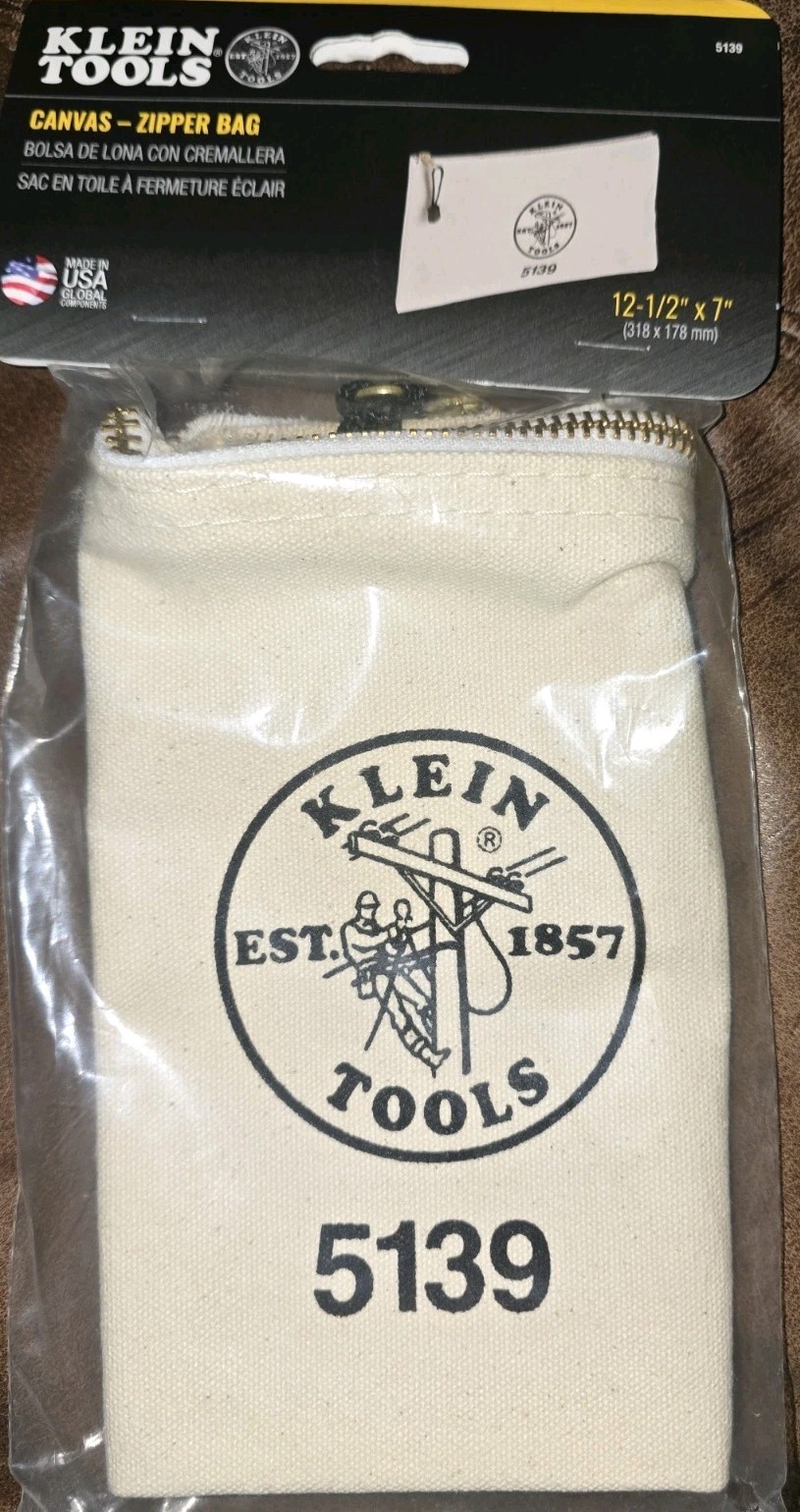 Klein Tools 5139 Zipper Bag, Canvas Tool Pouch 12.5 x 7 x 4.25-Inch