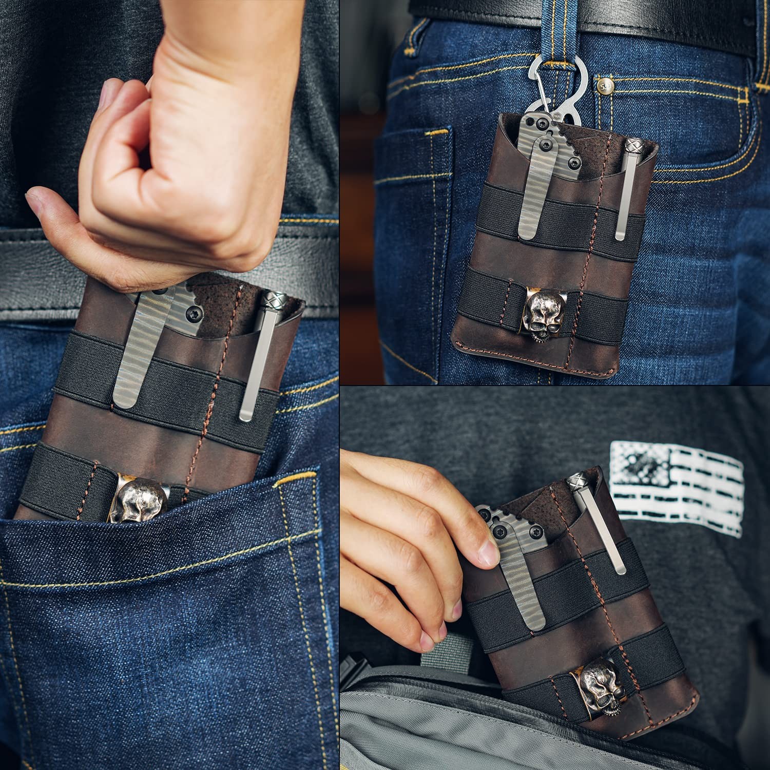 PL5 EDC Organizer, Slim EDC Pouch with DIY Patch Area, Daily Carry Brown