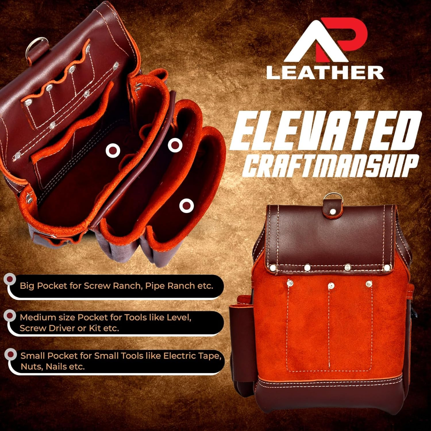 Premium Oil Tanned Leather Tool Belt – 29 Pockets, Maroon, Full Size
