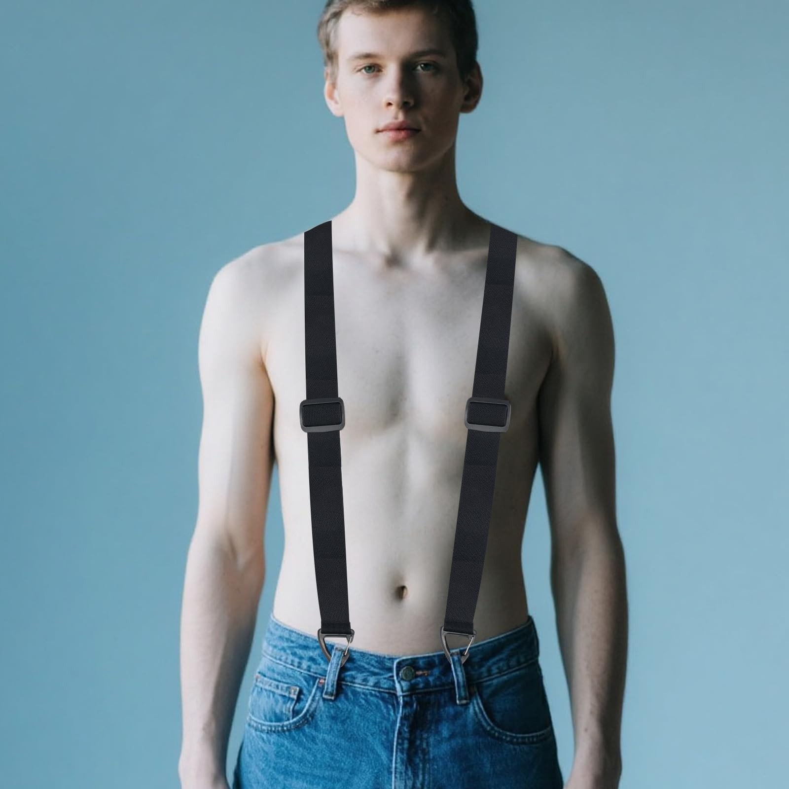 Mikovivi 1.5 Inch Black Y-Back Belt Loop Suspenders, Heavy Medium,