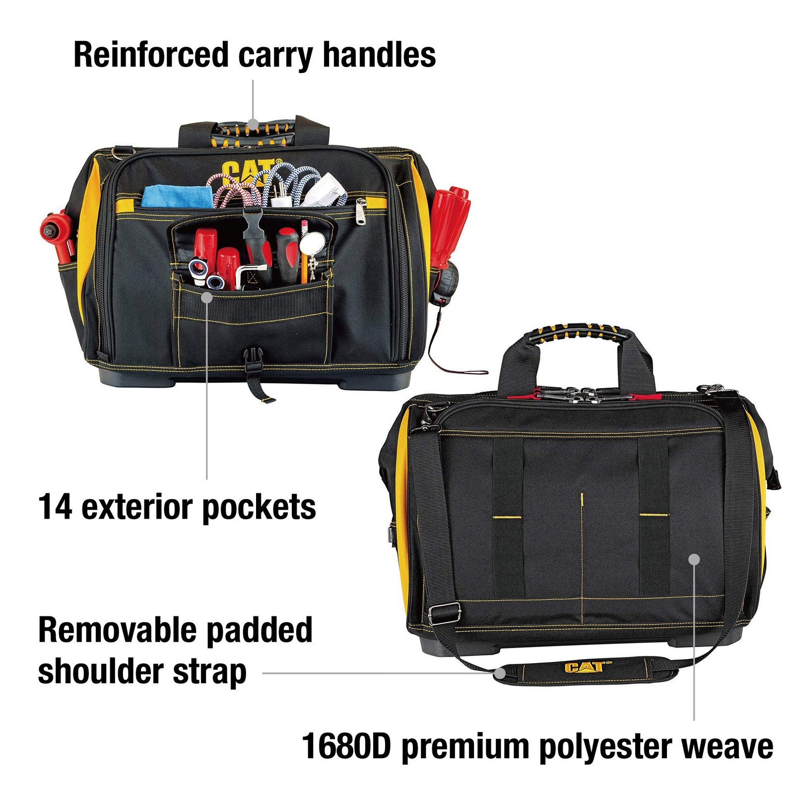 18-Inch Pro Tool Bag with 56 Pockets, Wide Mouth Opening, Molded Base, Hi-Vis…
