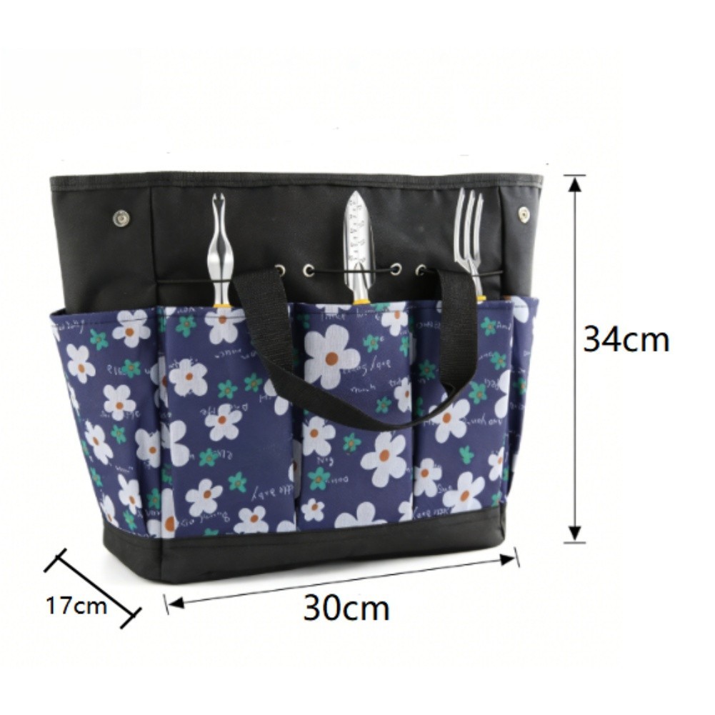 Flower Print Multi Pocket Garden Tool Storage Bag 600D Oxford Cloth 34x17x30cm