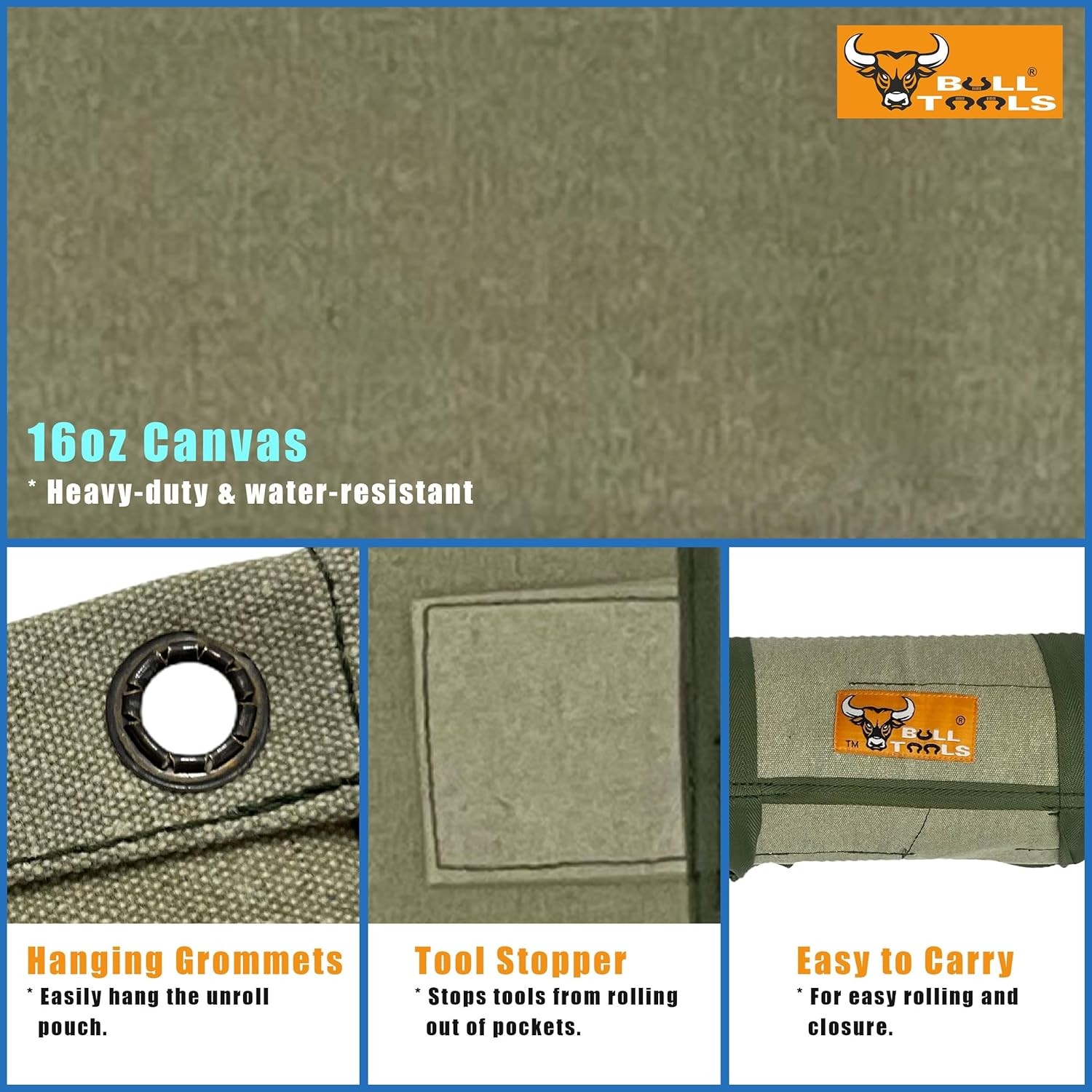 Tool Roll Organizer with 26 Pockets for Duck Canvas, Sand washed Olive Drab