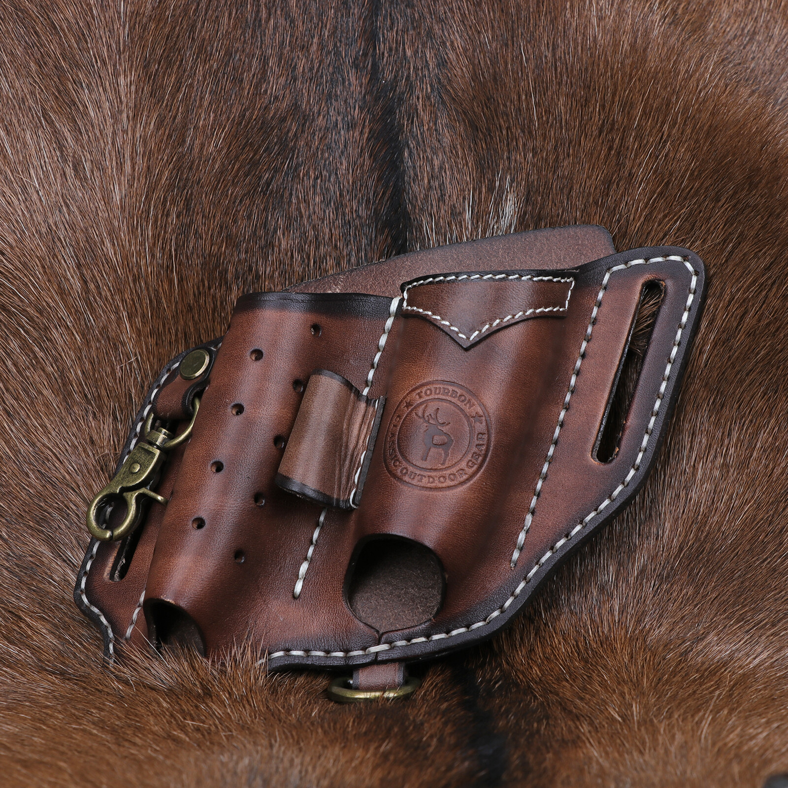 TOURBON Leather Multitools Organizer Flashlight Holder Pen Belt Holster EDC Case