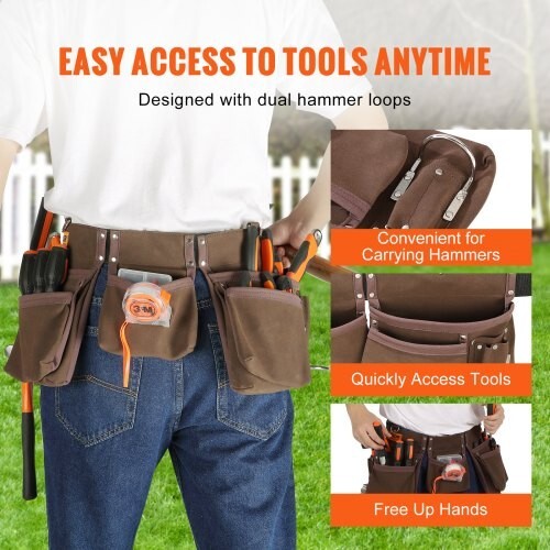 3Pk VEVOR Tool Belt 13 Pockets Adjusts from 29Inches-54Inches Faux Sede Leather