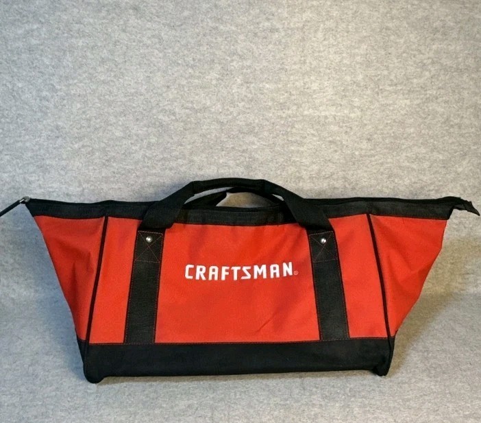 Craftsman 18″X12″ Wide Mouth Power Tool Bag Zip Bottom Cleats Handles Red