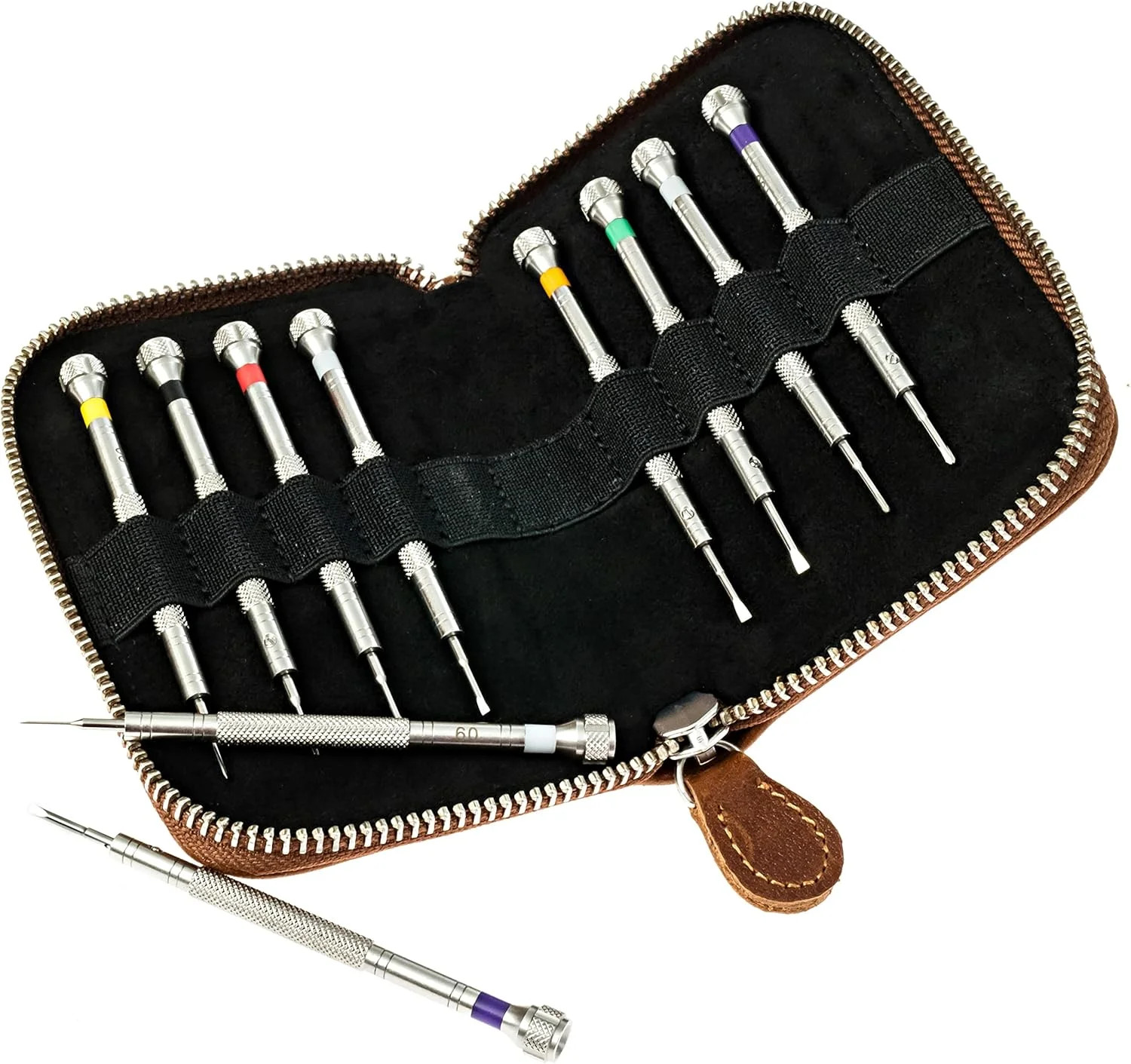 Leather Zipper Screwdriver Case (No Tools) by W&S for Travel and Storage of Scre