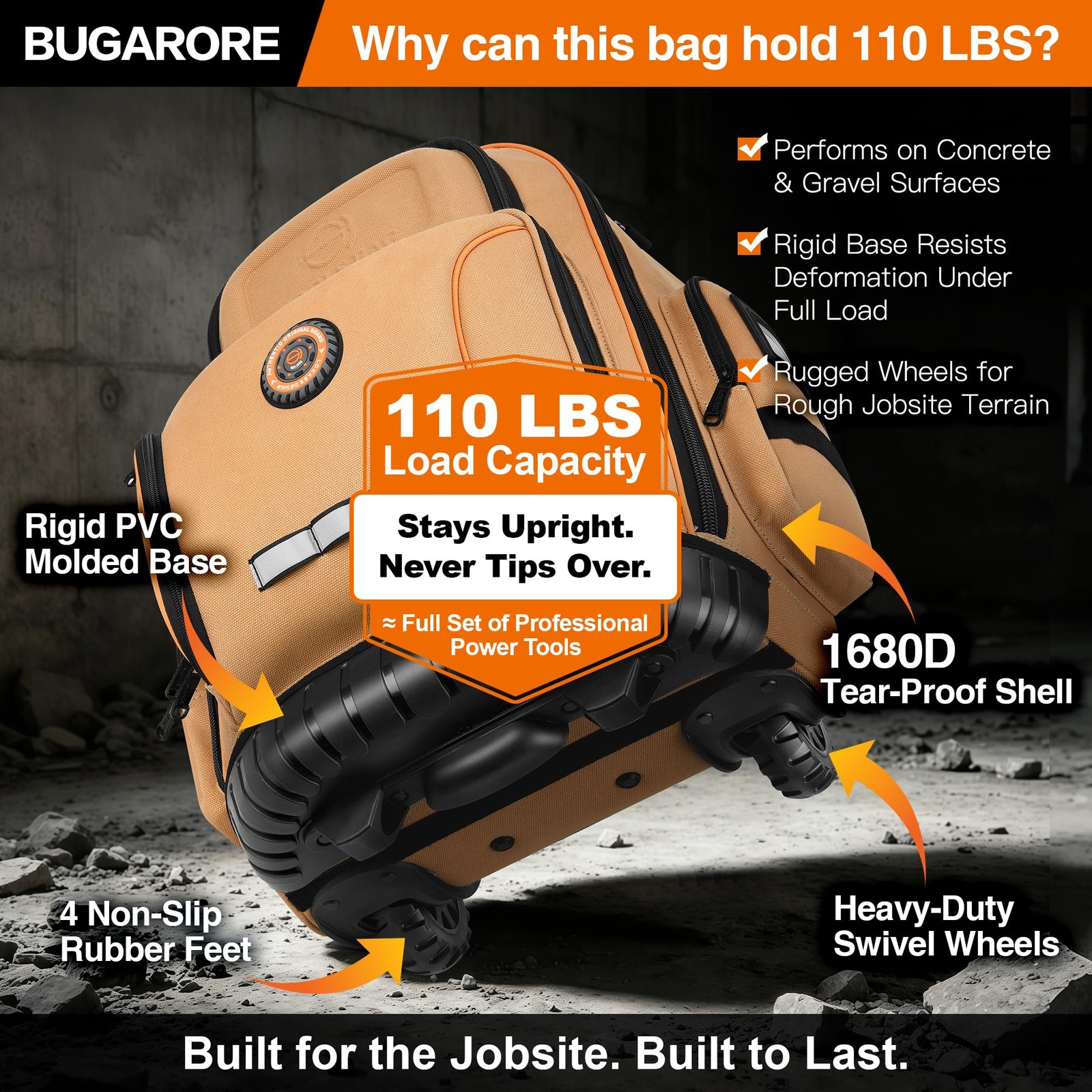 16″ Rolling Tool Backpack with Wheels, 75 Pockets Electrician Tool Bag for Co…